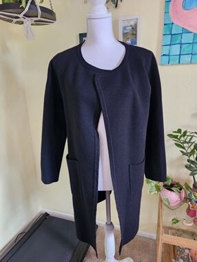 Black Women's Open-Front Knit Coat